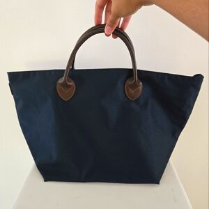 Hervé Chapelier - Navy Bag with Brown Leather Handles